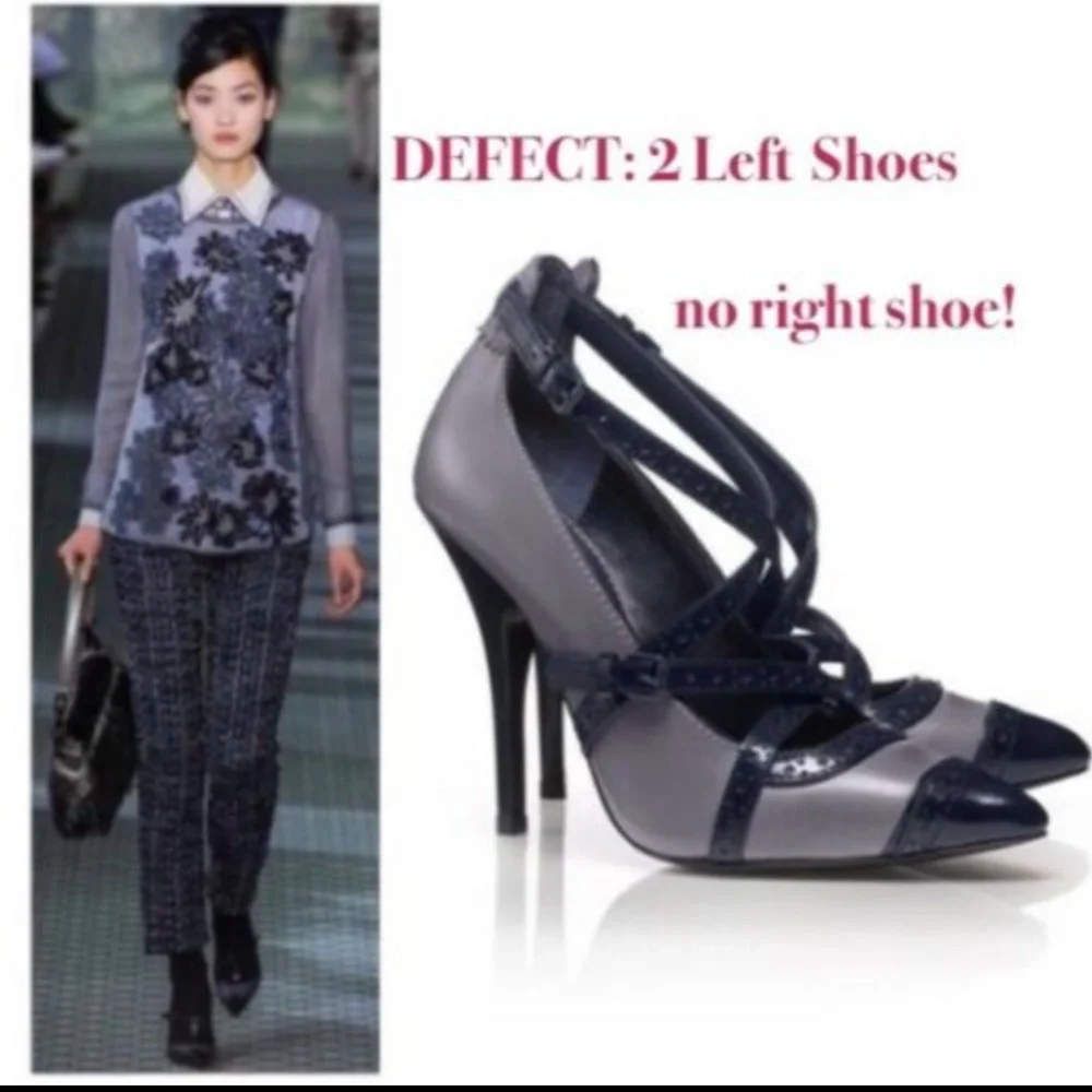 NWD [ 2 LEFT SHOES ] Tory Burch Judith Pointed Toe Strappy Pumps Navy Gray in 9M